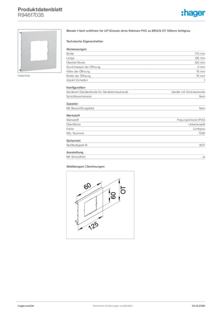 Bild Hager Produktdatenblatt R94617035 | Hager Deutschland