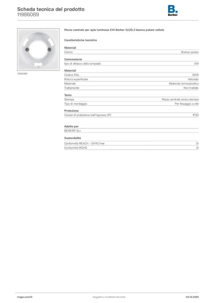 Immagine Berker Scheda tecnica del prodotto 11986089 | Hager Italia