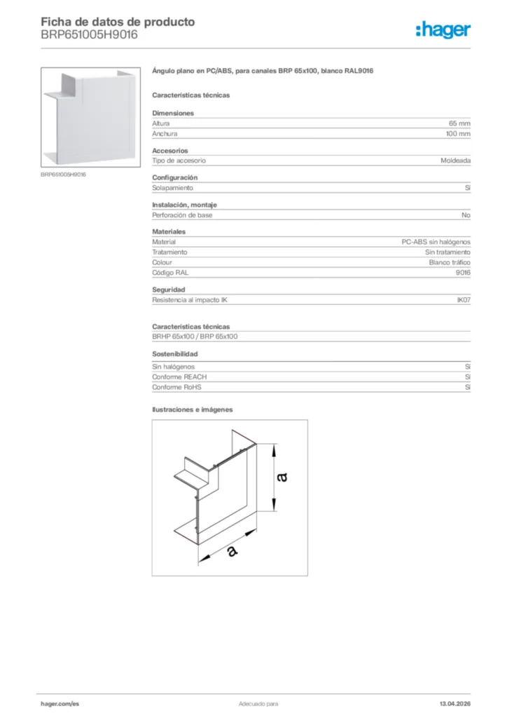 Imagen Hager Ficha de datos de producto BRP651005H9016 | Hager España