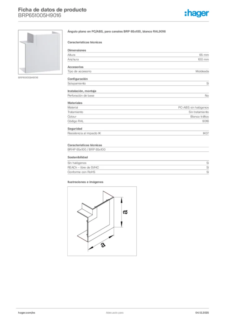 Imagen Hager Ficha de datos de producto BRP651005H9016 | Hager España