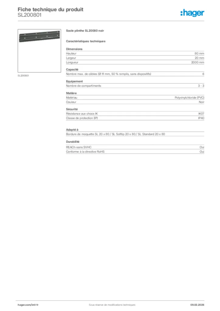 Image Hager Fiche technique du produit SL200801 | Hager Afrique