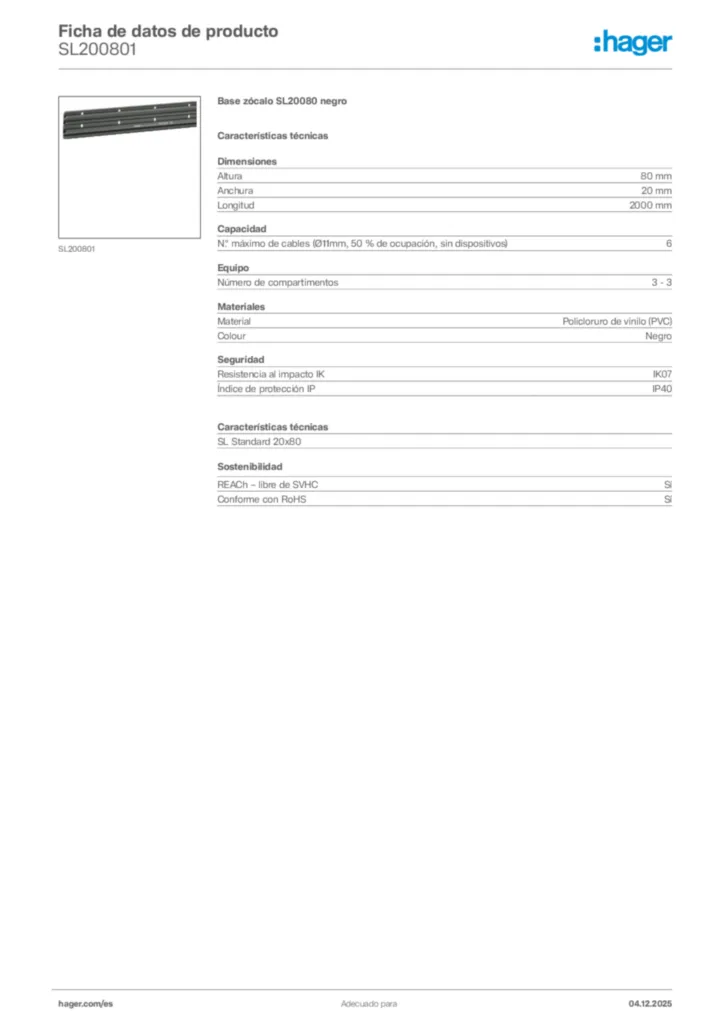 Imagen Hager Ficha de datos de producto SL200801 | Hager España