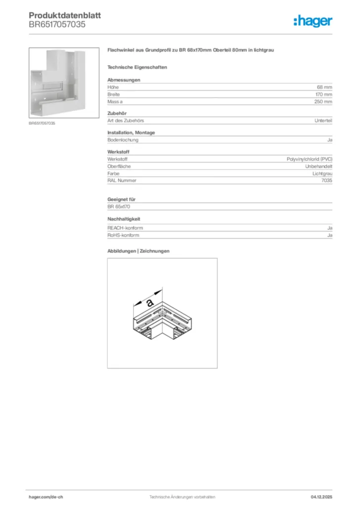 Bild Hager Produktdatenblatt BR6517057035 | Hager Schweiz