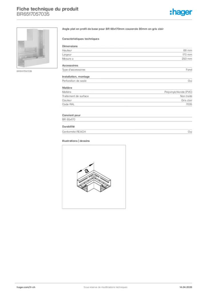 Image Hager Fiche technique du produit BR6517057035 | Hager Suisse