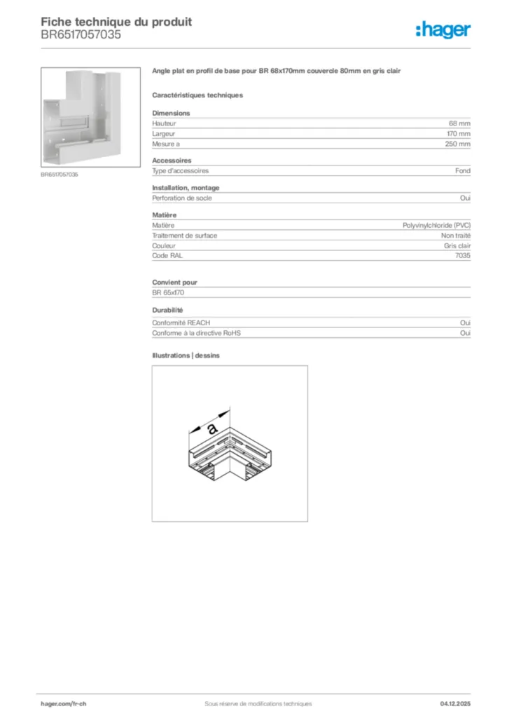 Image Hager Fiche technique du produit BR6517057035 | Hager Suisse