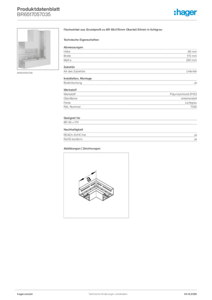 Bild Hager Produktdatenblatt BR6517057035 | Hager Deutschland