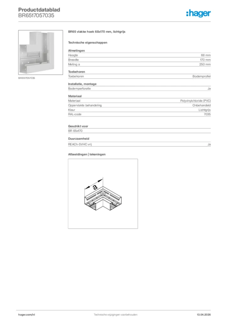 Afbeelding Hager Productdatablad BR6517057035 | Hager Nederland