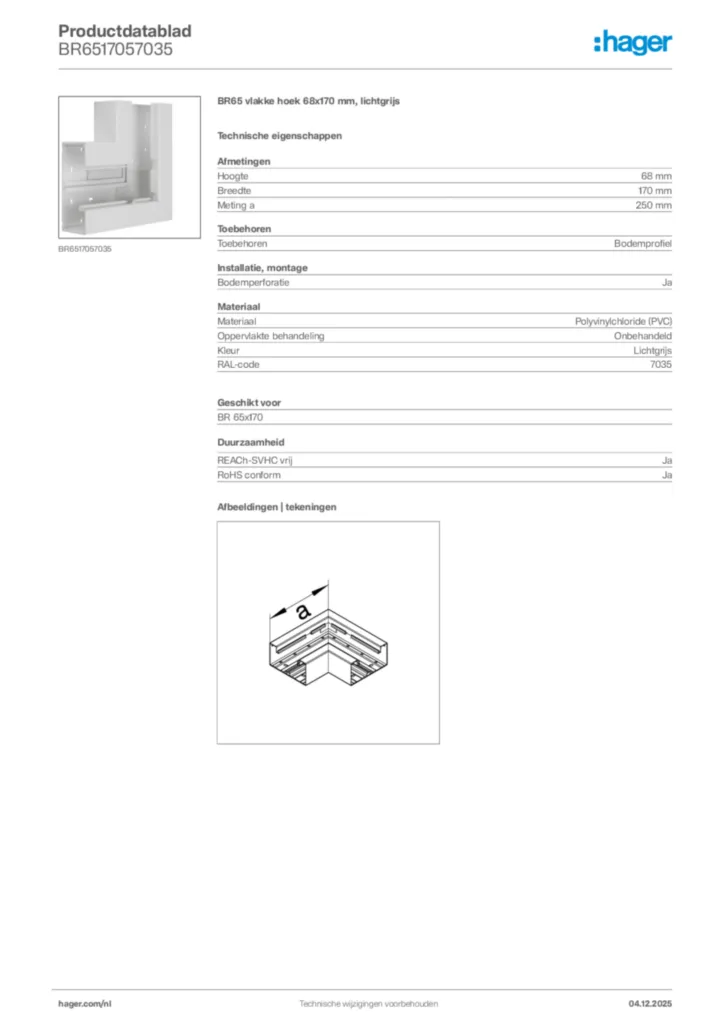 Afbeelding Hager Productdatablad BR6517057035 | Hager Nederland