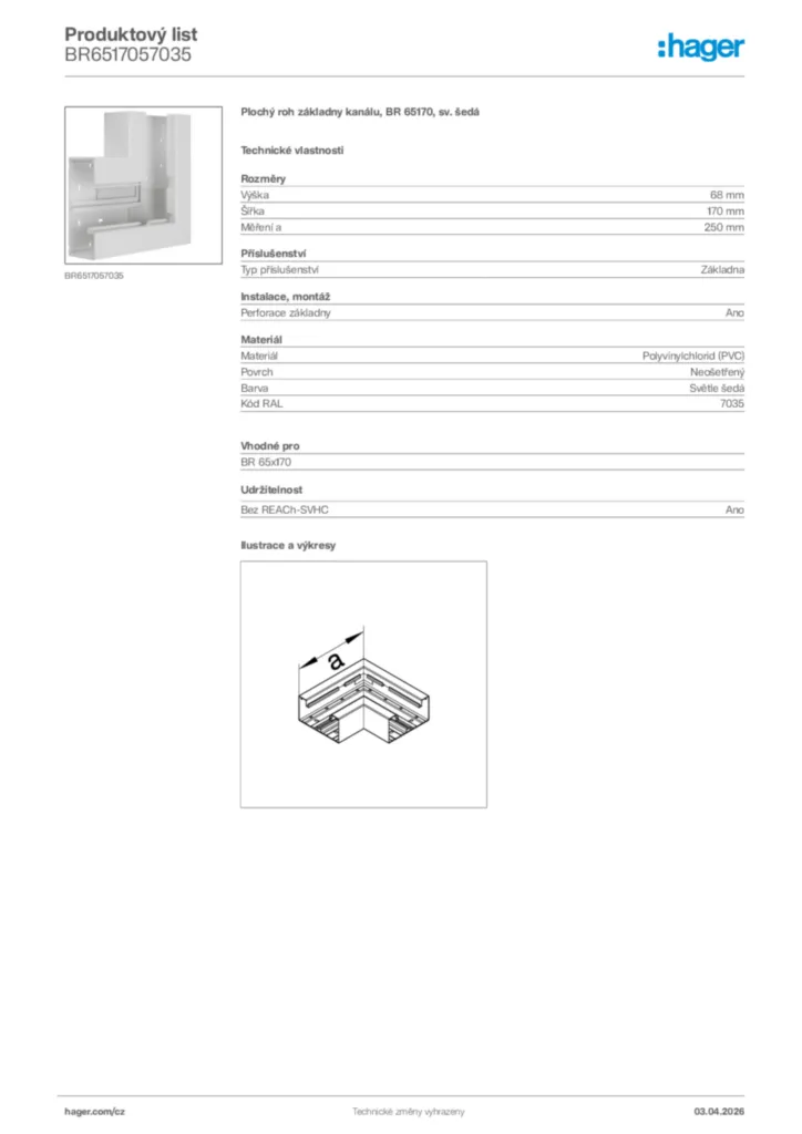 Obrázek Hager Product data sheet BR6517057035 | Hager