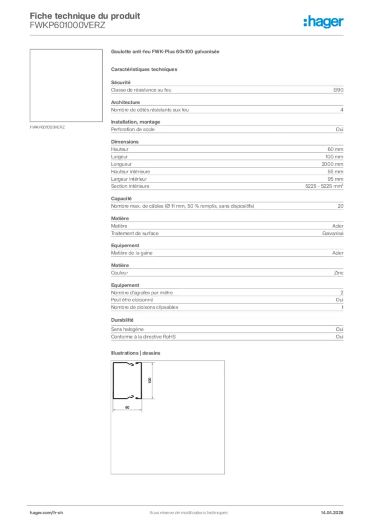 Image Hager Fiche technique du produit FWKP601000VERZ | Hager Suisse