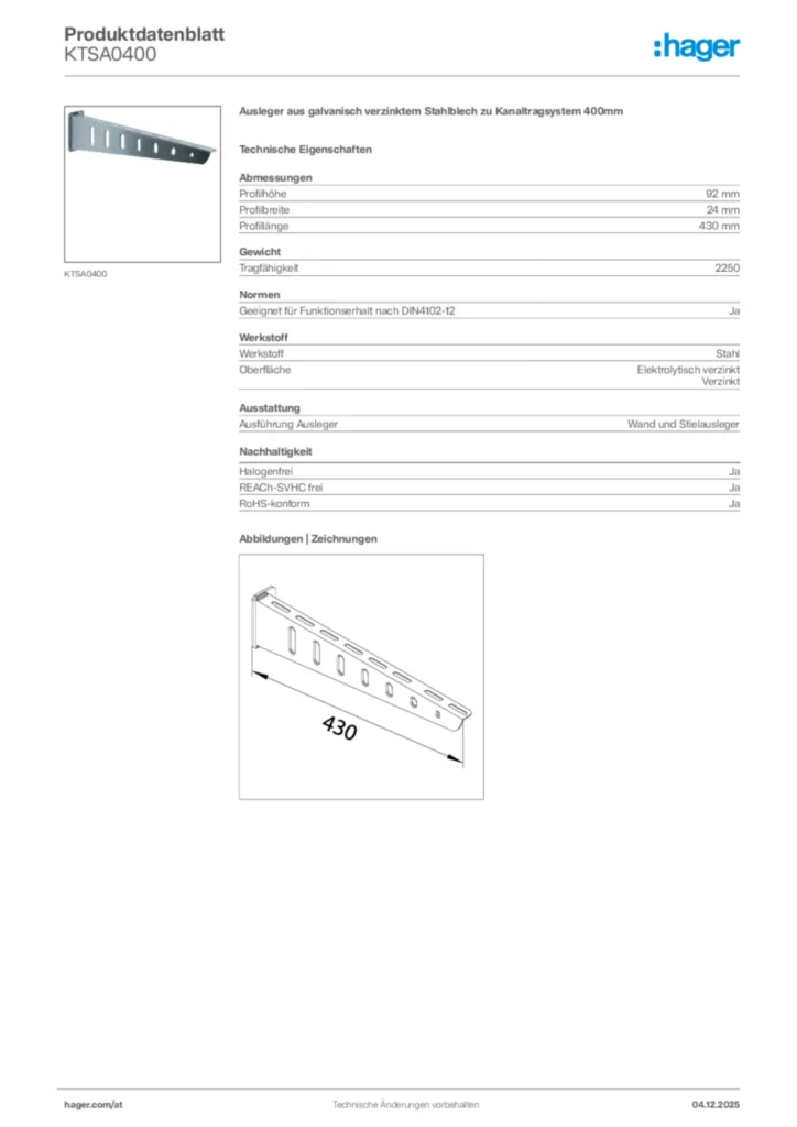 Bild Hager Produktdatenblatt KTSA0400 | Hager Deutschland
