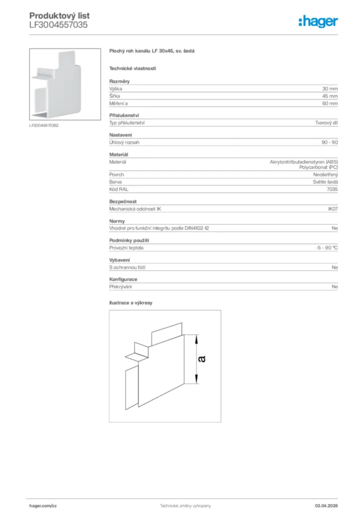 Obrázek Hager Product data sheet LF3004557035 | Hager