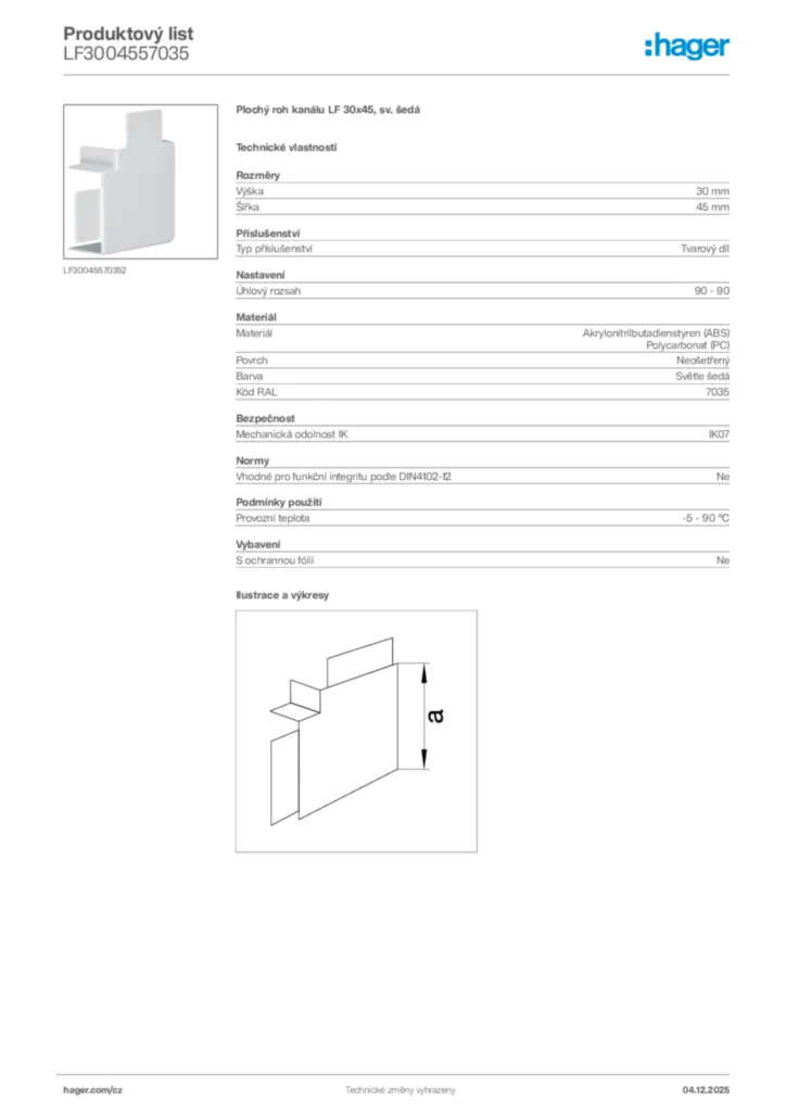 Obrázek Hager Product data sheet LF3004557035 | Hager