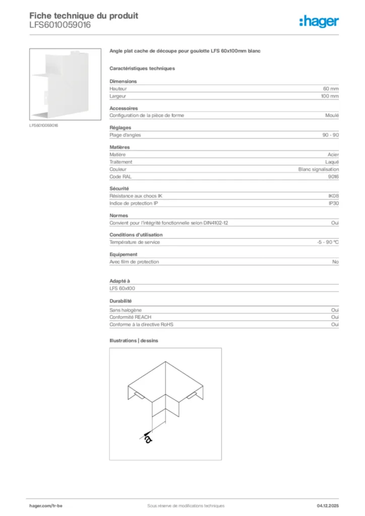 Image Hager Fiche technique du produit LFS6010059016 | Hager Belgique