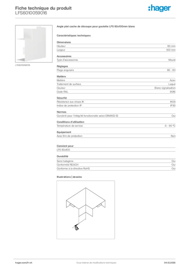 Image Hager Fiche technique du produit LFS6010059016 | Hager Suisse