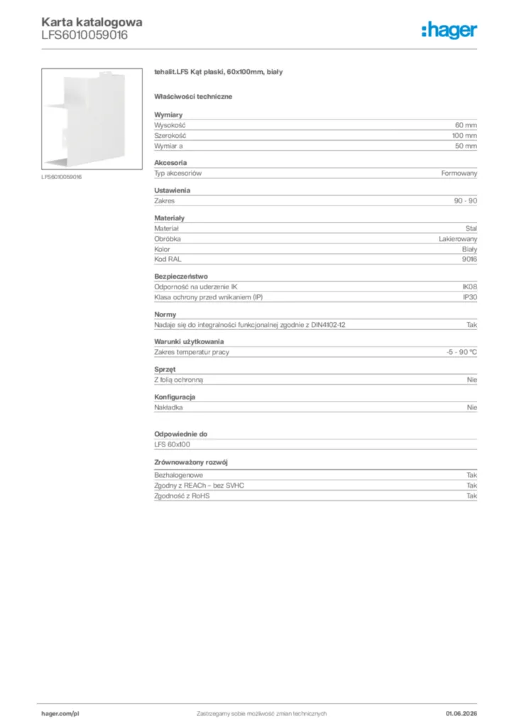 Zdjęcie Hager Karta katalogowa LFS6010059016 | Hager Polska
