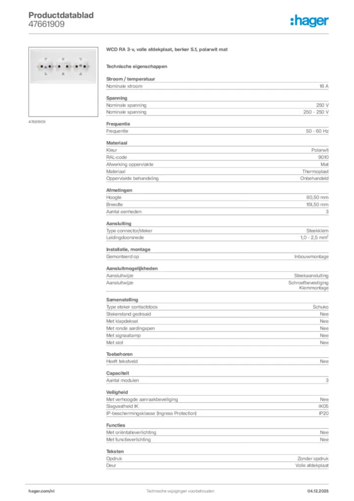 Afbeelding Hager Productdatablad 47661909 | Hager Nederland