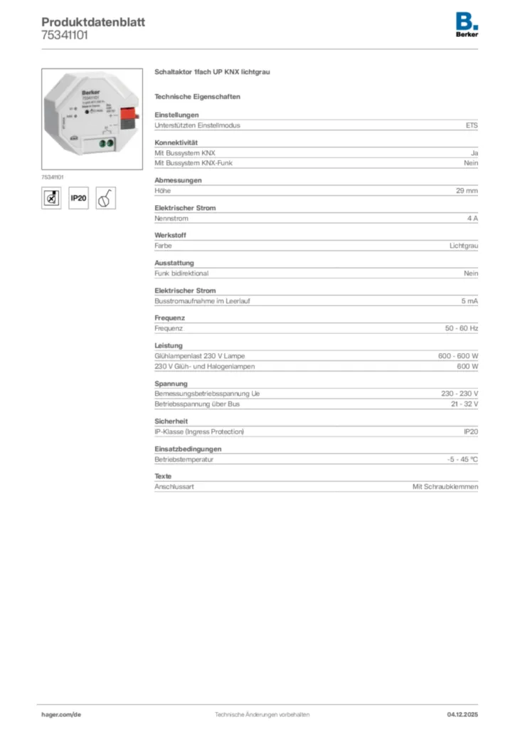 Bild Berker Produktdatenblatt 75341101 | Hager Deutschland