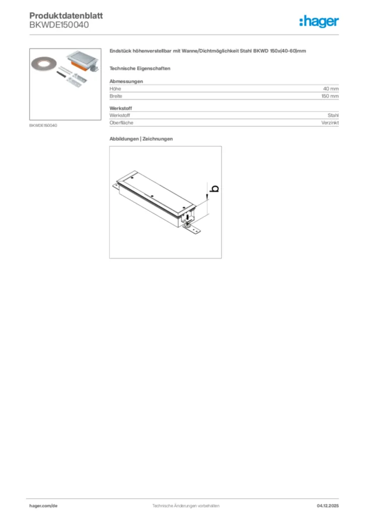 Bild Hager Produktdatenblatt BKWDE150040 | Hager Deutschland