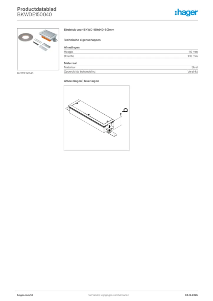 Afbeelding Hager Productdatablad BKWDE150040 | Hager Nederland
