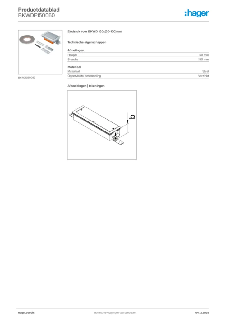 Afbeelding Hager Productdatablad BKWDE150060 | Hager Nederland