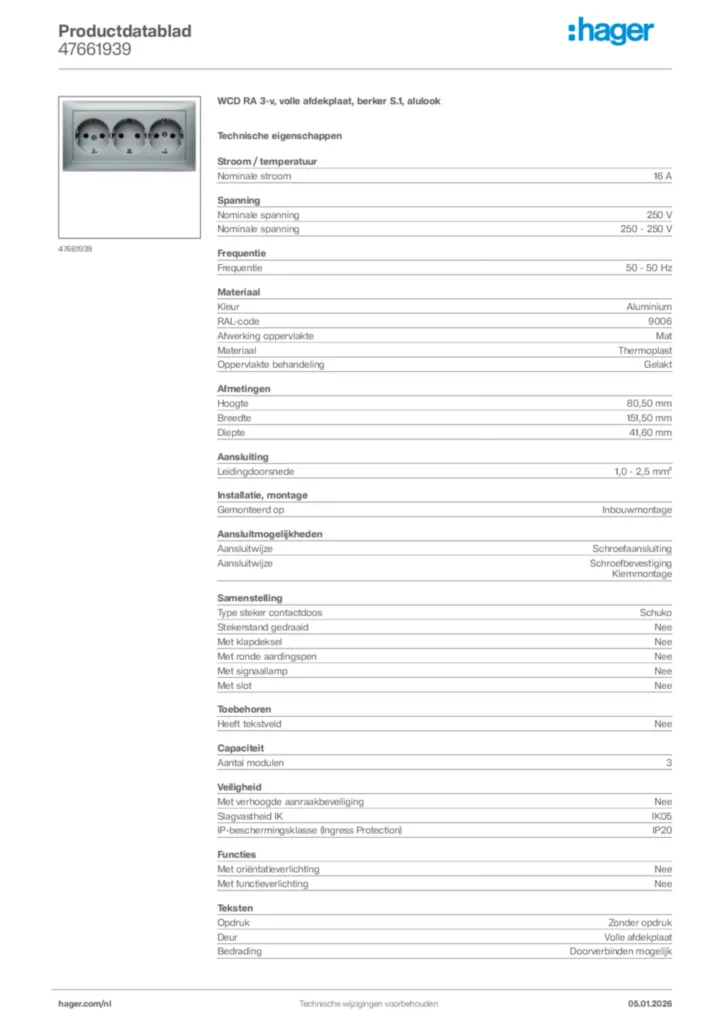 Afbeelding Hager Productdatablad 47661939 | Hager Nederland