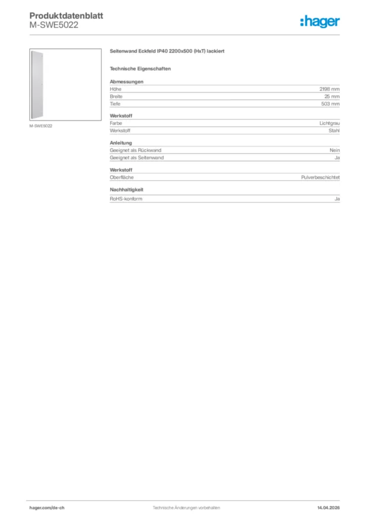 Bild Hager Produktdatenblatt M-SWE5022 | Hager Schweiz