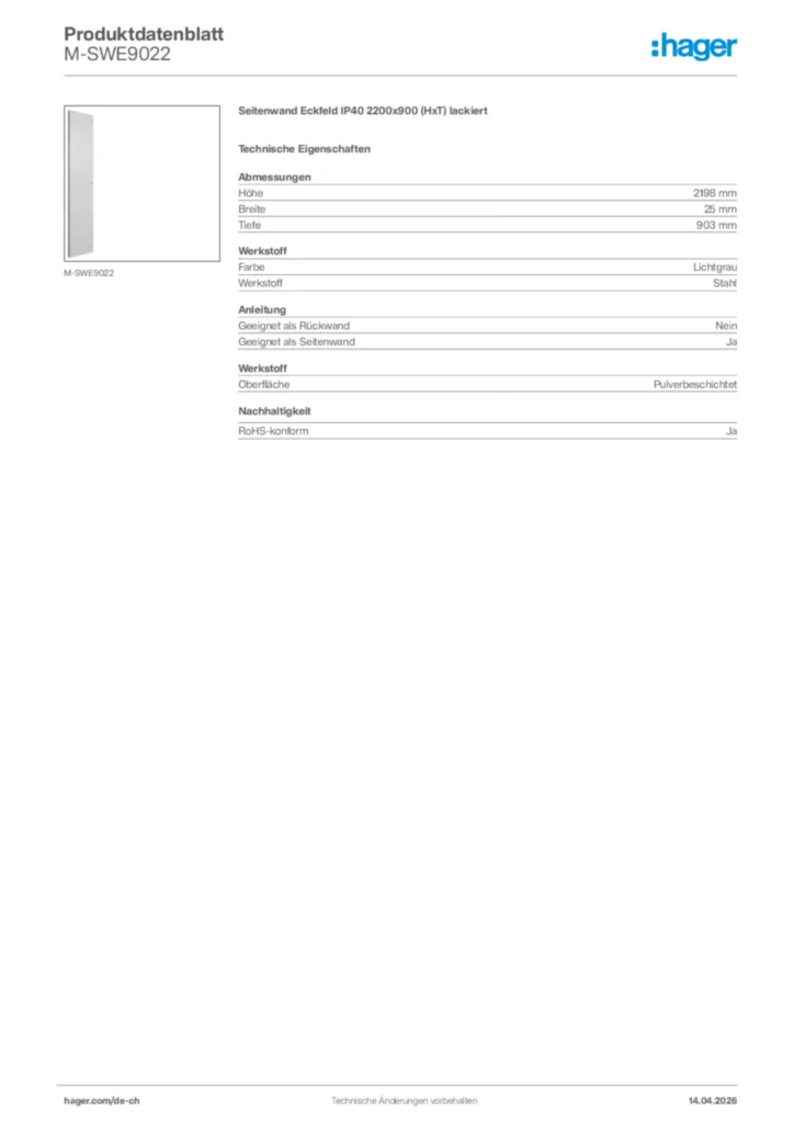 Bild Hager Produktdatenblatt M-SWE9022 | Hager Schweiz