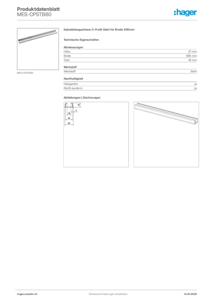 Bild Hager Produktdatenblatt MES-CPSTB80 | Hager Schweiz