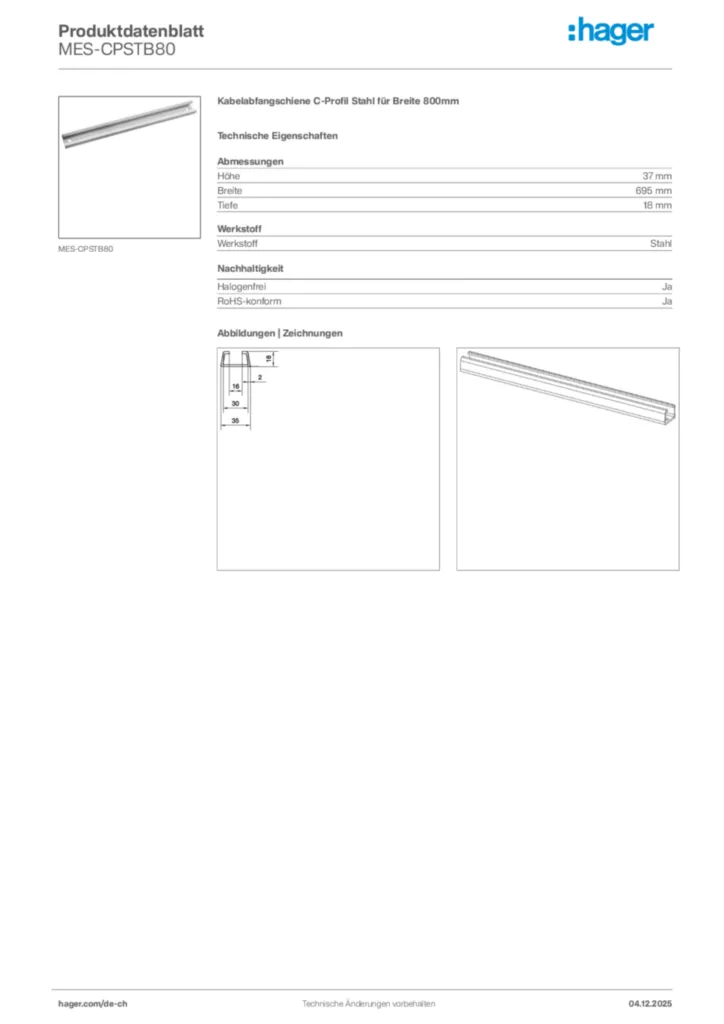Bild Hager Produktdatenblatt MES-CPSTB80 | Hager Schweiz