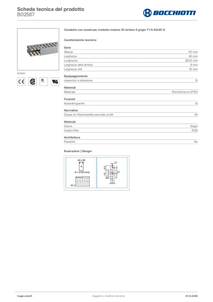 Immagine Bocchiotti Scheda tecnica del prodotto B02567 | Hager Italia