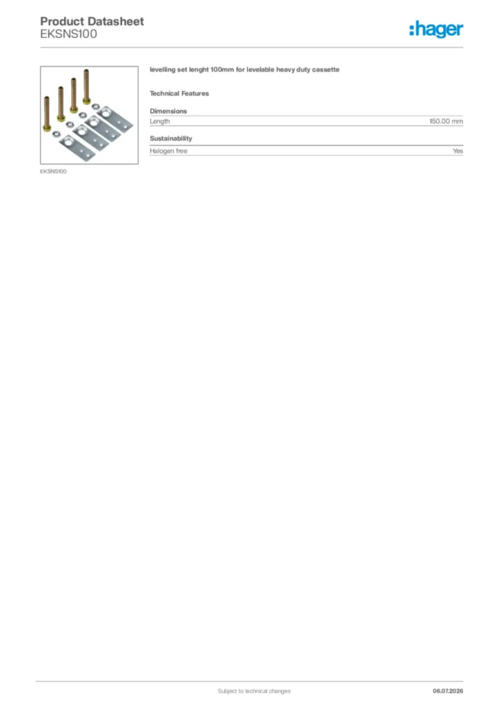 Image Hager Product data sheet EKSNS100  | Hager Africa