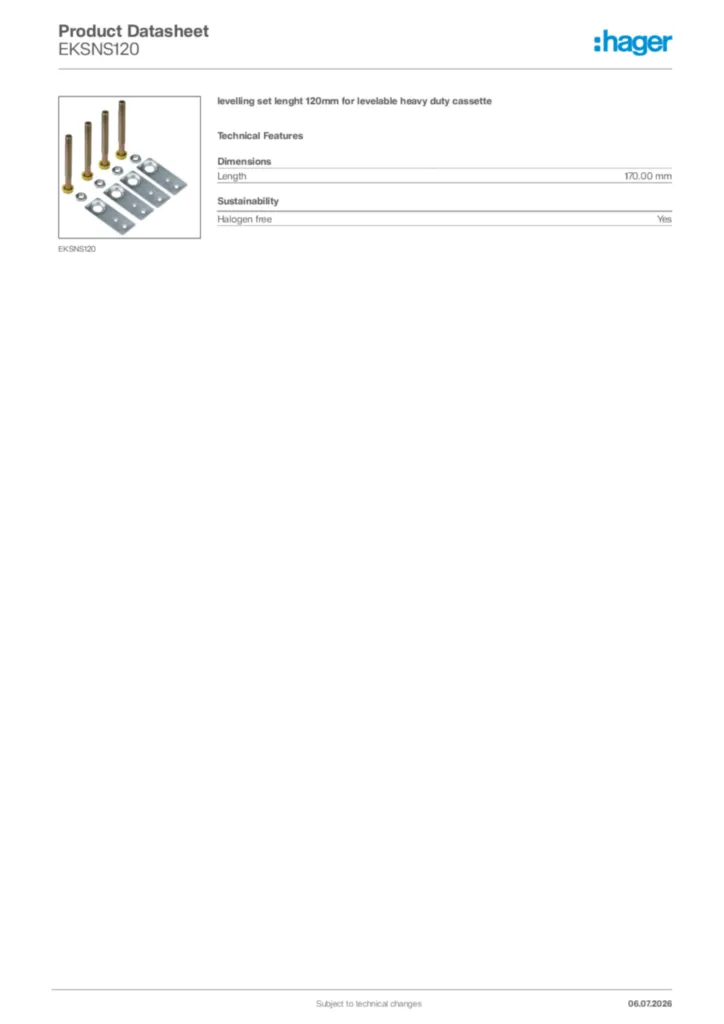 Image Hager Product data sheet EKSNS120  | Hager Africa