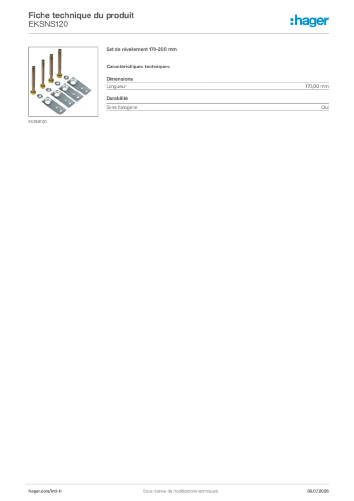 Image Hager Fiche technique du produit EKSNS120 | Hager Afrique