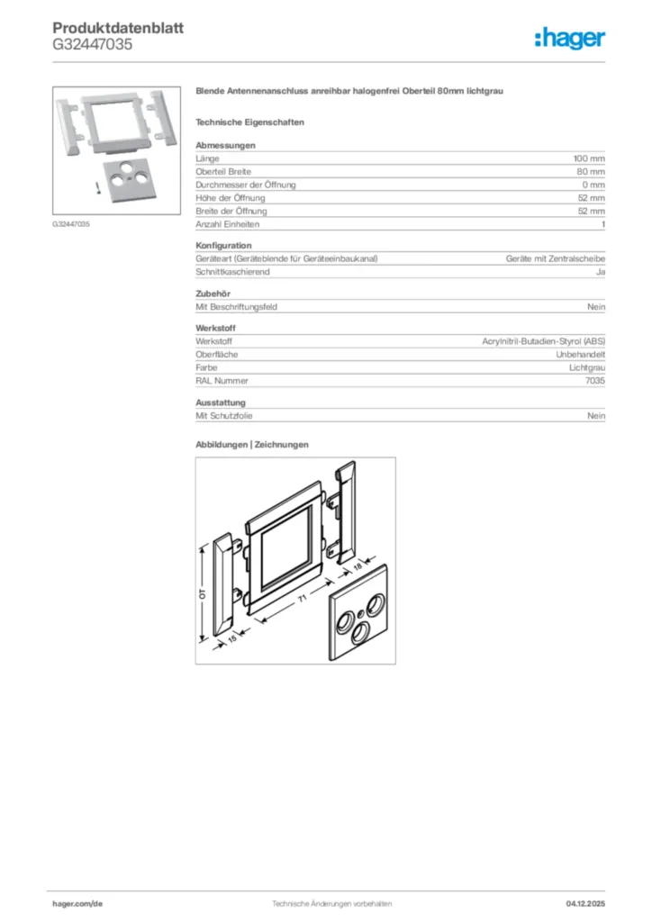 Bild Hager Produktdatenblatt G32447035 | Hager Deutschland