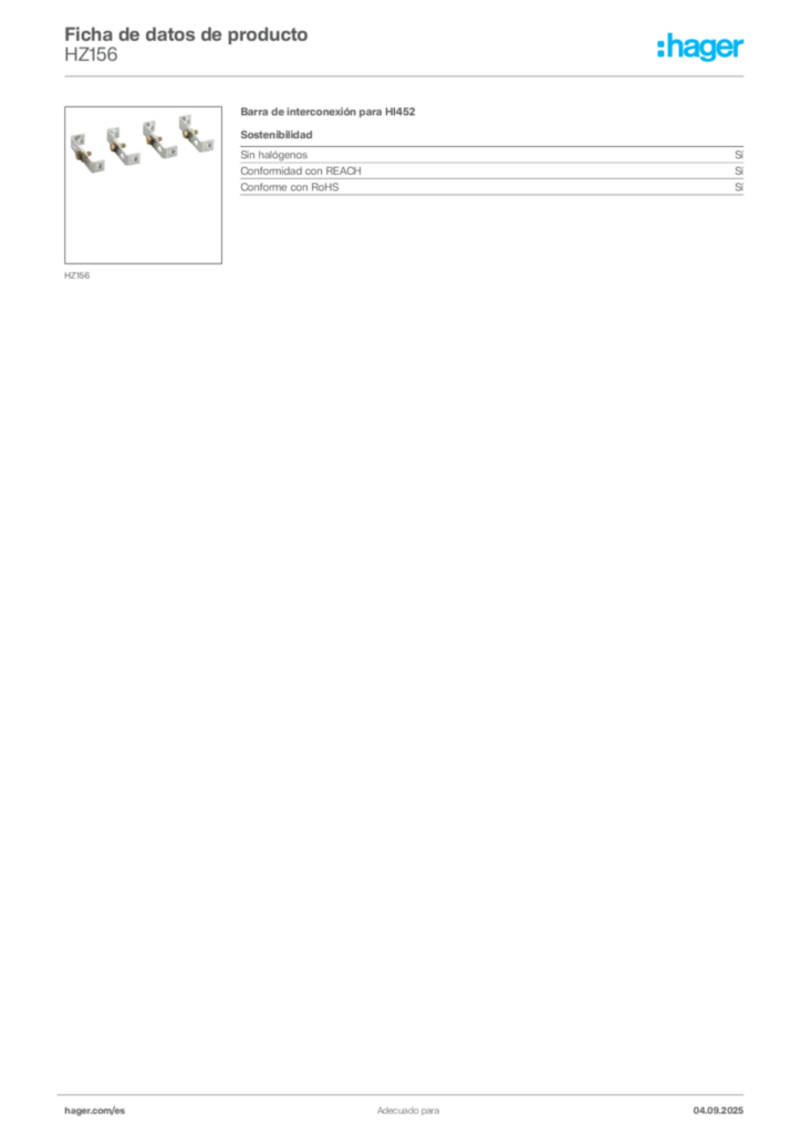 Imagen Hager Ficha de datos de producto HZ156 | Hager España