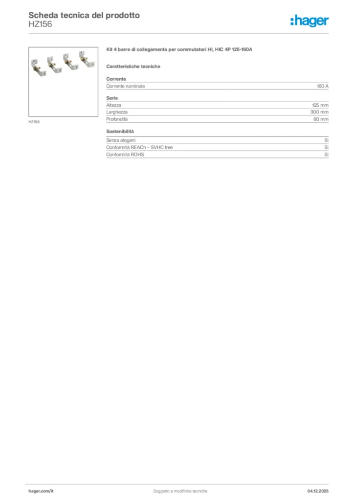 Immagine Hager Scheda tecnica del prodotto HZ156 | Hager Italia
