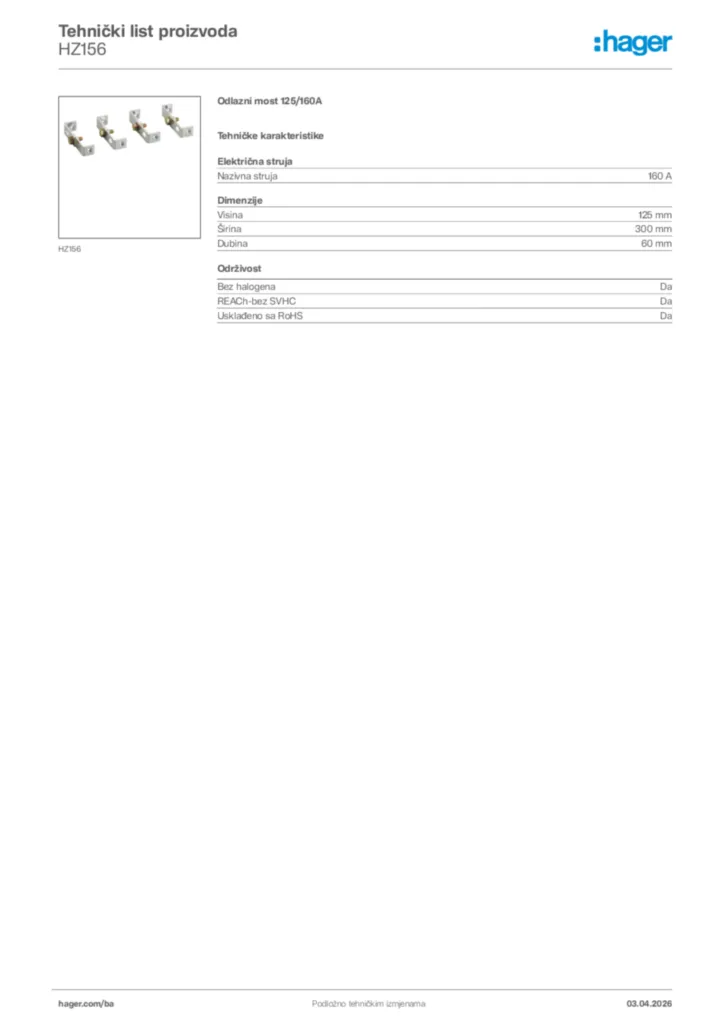 Slika Hager Tehnički list proizvoda HZ156  | Hager