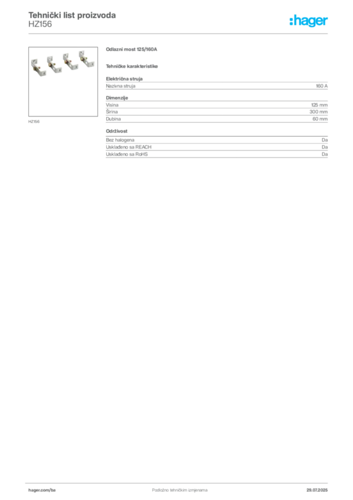 Slika Hager Product data sheet HZ156  | Hager