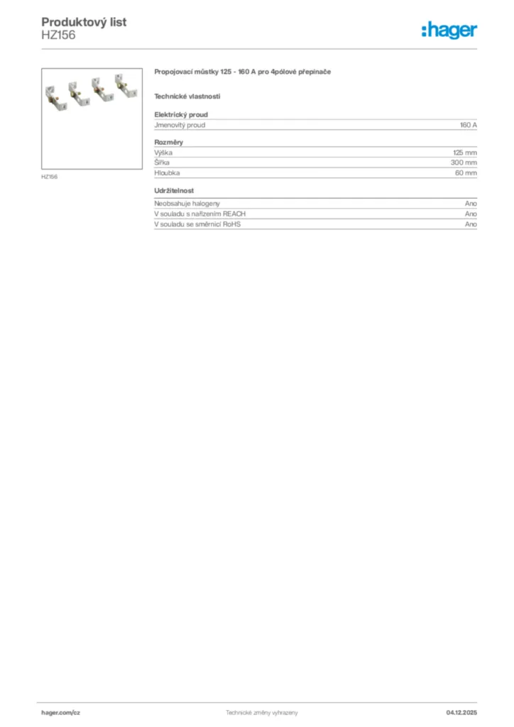 Obrázek Hager Produktový list HZ156 | Hager