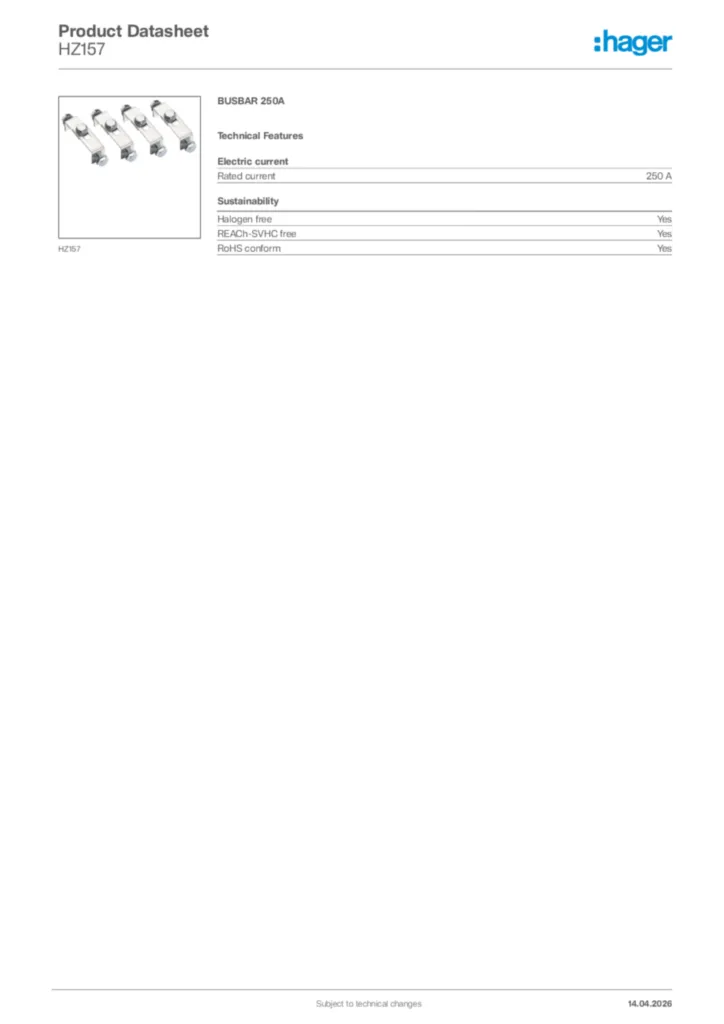 Image Hager Product data sheet HZ157  | Hager Africa