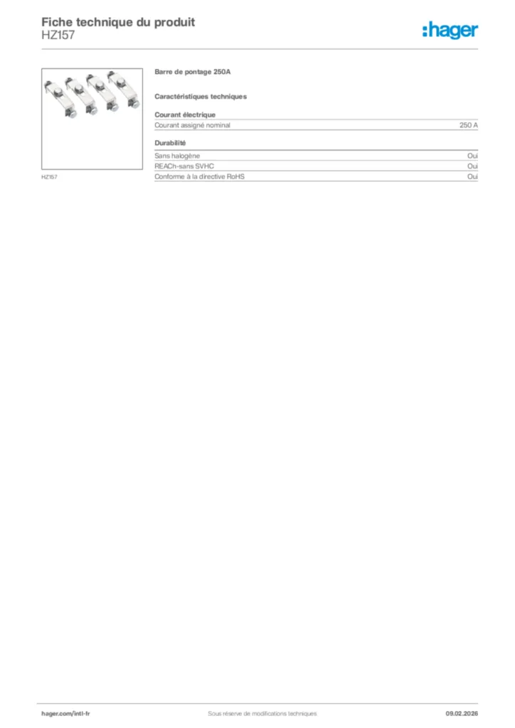 Image Hager Fiche technique du produit HZ157 | Hager Afrique