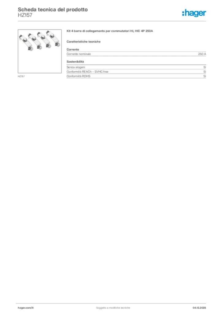 Immagine Hager Scheda tecnica del prodotto HZ157 | Hager Italia