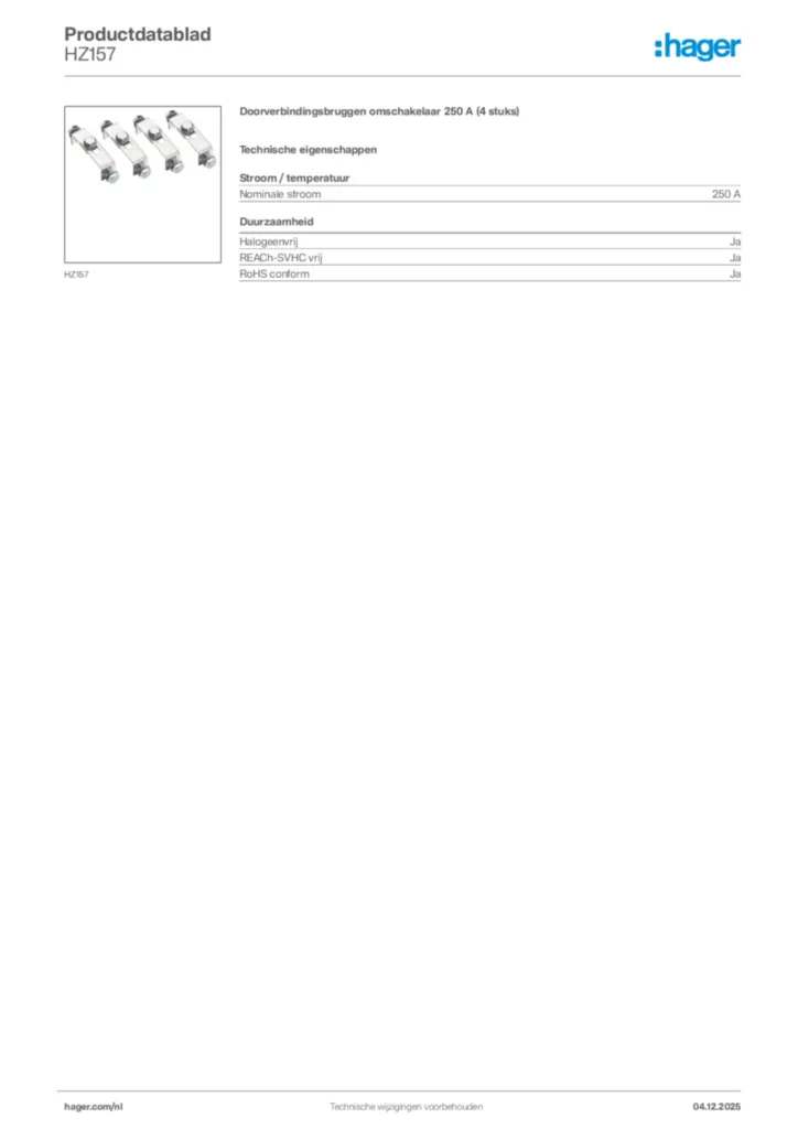 Afbeelding Hager Productdatablad HZ157 | Hager Nederland