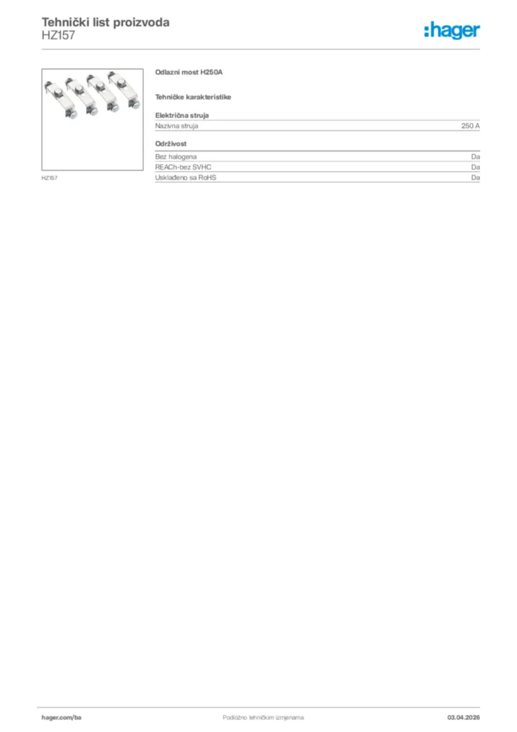 Slika Hager Tehnički list proizvoda HZ157  | Hager