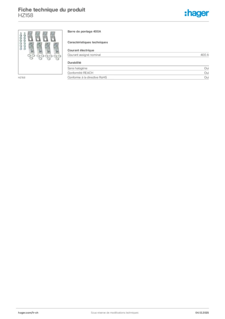 Image Hager Fiche technique du produit HZ158 | Hager Suisse