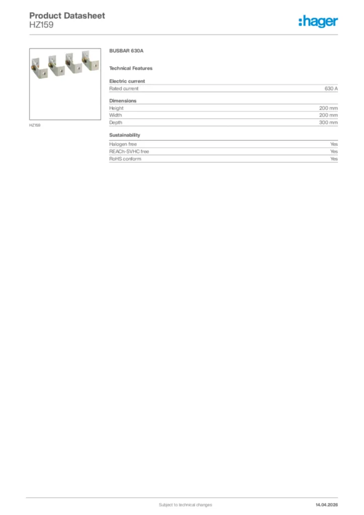 Image Hager Product data sheet HZ159  | Hager Africa
