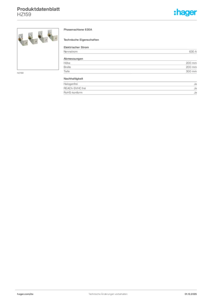 Bild Hager Produktdatenblatt HZ159 | Hager Deutschland