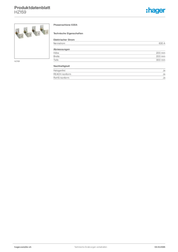 Bild Hager Produktdatenblatt HZ159 | Hager Schweiz