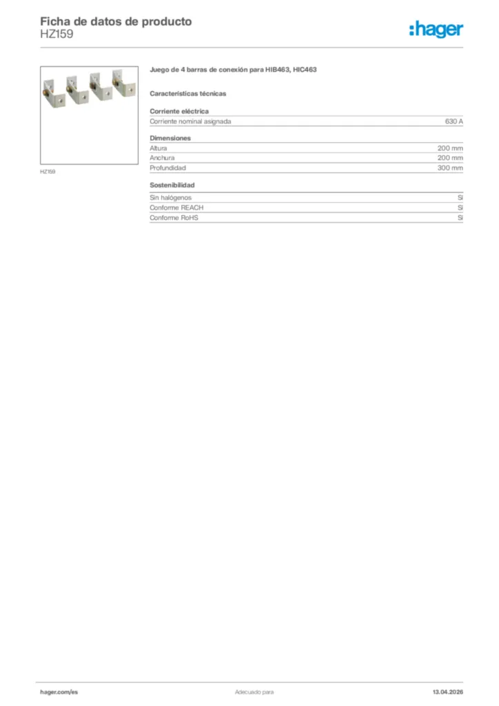 Imagen Hager Ficha de datos de producto HZ159 | Hager España